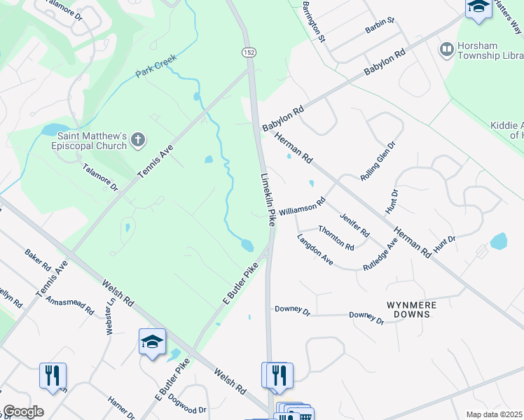 map of restaurants, bars, coffee shops, grocery stores, and more near 801 Lakeview Drive in Ambler