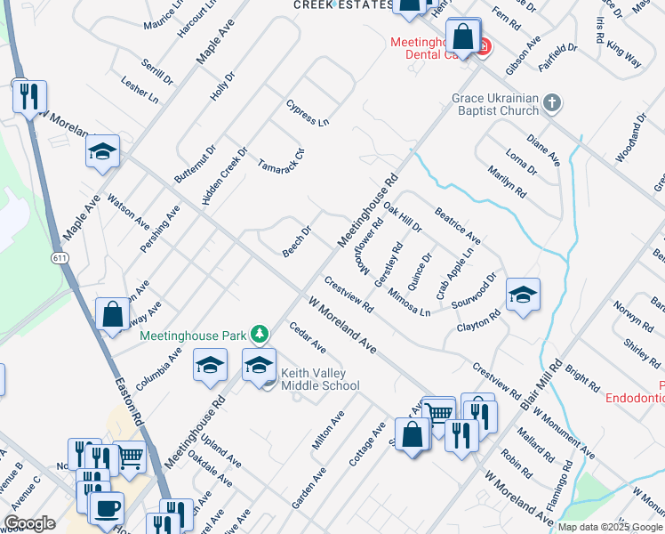 map of restaurants, bars, coffee shops, grocery stores, and more near 129 Meetinghouse Road in Hatboro