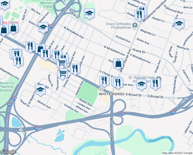 map of restaurants, bars, coffee shops, grocery stores, and more near 43 Colonial Avenue in Trenton