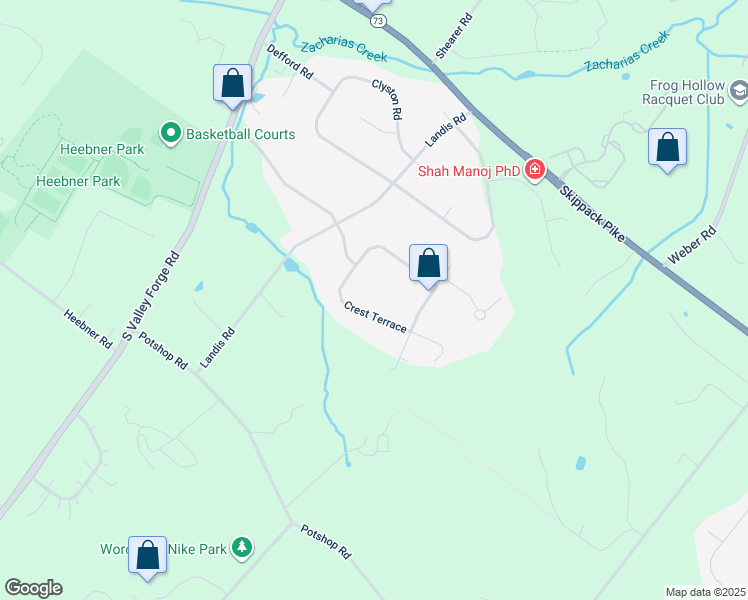 map of restaurants, bars, coffee shops, grocery stores, and more near 2869 Crest Terrace in Norristown