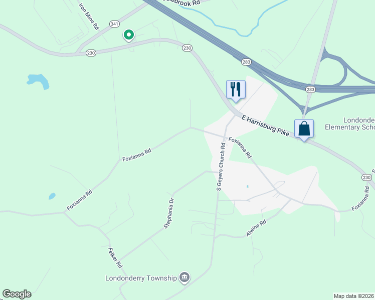 map of restaurants, bars, coffee shops, grocery stores, and more near 2250 Foxianna Road in Middletown