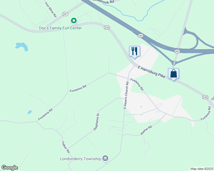 map of restaurants, bars, coffee shops, grocery stores, and more near 2250 Foxianna Road in Middletown