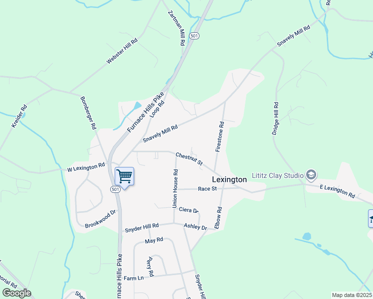 map of restaurants, bars, coffee shops, grocery stores, and more near 123 Chestnut Street in Lititz