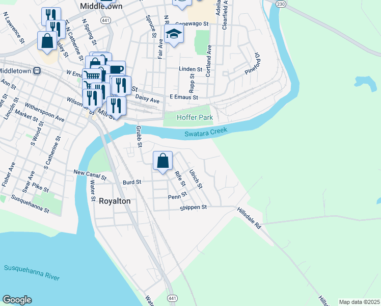 map of restaurants, bars, coffee shops, grocery stores, and more near 50 Edgewater Drive in Middletown