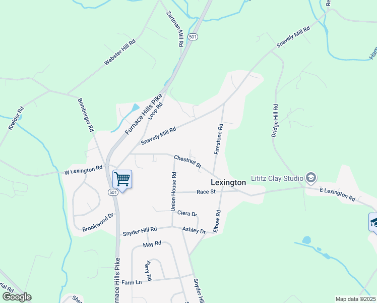 map of restaurants, bars, coffee shops, grocery stores, and more near 123 Chestnut Street in Lititz