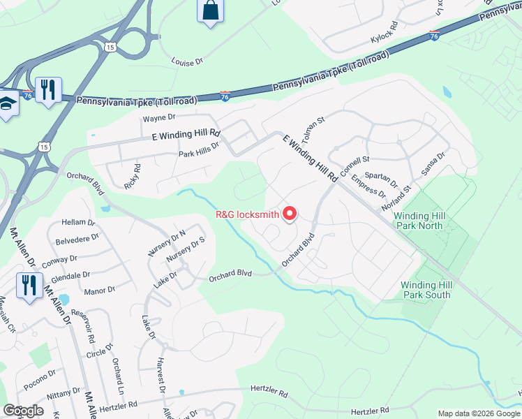 map of restaurants, bars, coffee shops, grocery stores, and more near 482 Apple Hollow Road in Mechanicsburg