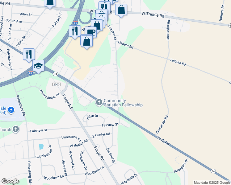map of restaurants, bars, coffee shops, grocery stores, and more near 92 A Fairview Street in Carlisle