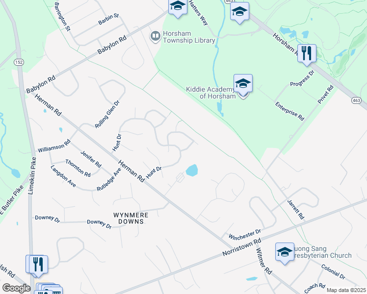 map of restaurants, bars, coffee shops, grocery stores, and more near 6 Bridle Lane in Horsham