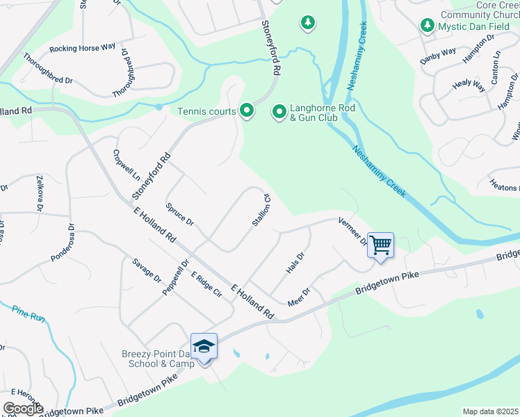map of restaurants, bars, coffee shops, grocery stores, and more near 71 Stallion Circle in Langhorne