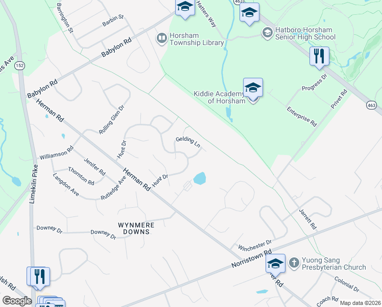 map of restaurants, bars, coffee shops, grocery stores, and more near 6 Bridle Lane in Horsham