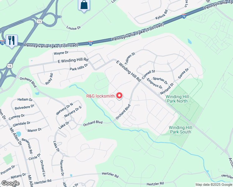 map of restaurants, bars, coffee shops, grocery stores, and more near 1859 Shady Lane in Mechanicsburg