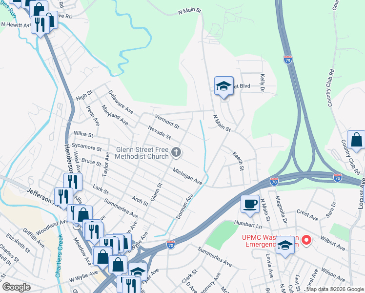 map of restaurants, bars, coffee shops, grocery stores, and more near 845 Glenn Street in Washington
