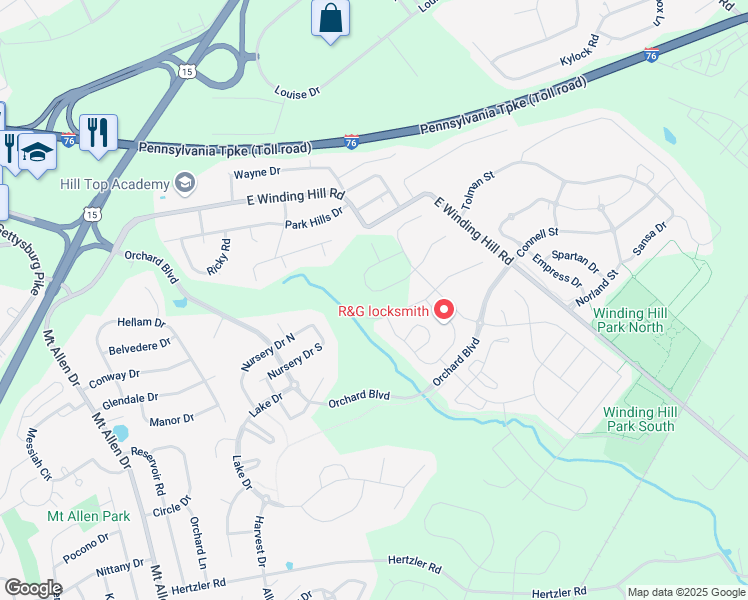 map of restaurants, bars, coffee shops, grocery stores, and more near 472 Apple Hollow Road in Mechanicsburg