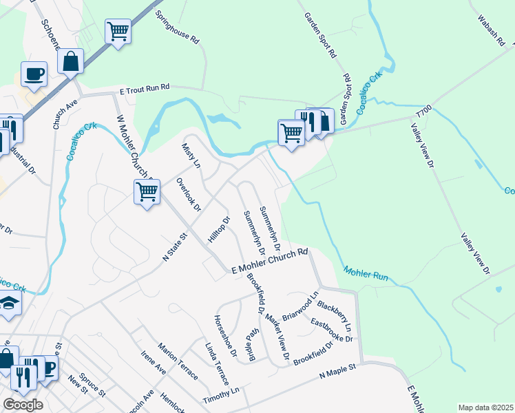 map of restaurants, bars, coffee shops, grocery stores, and more near 82 Summerlyn Drive in Ephrata