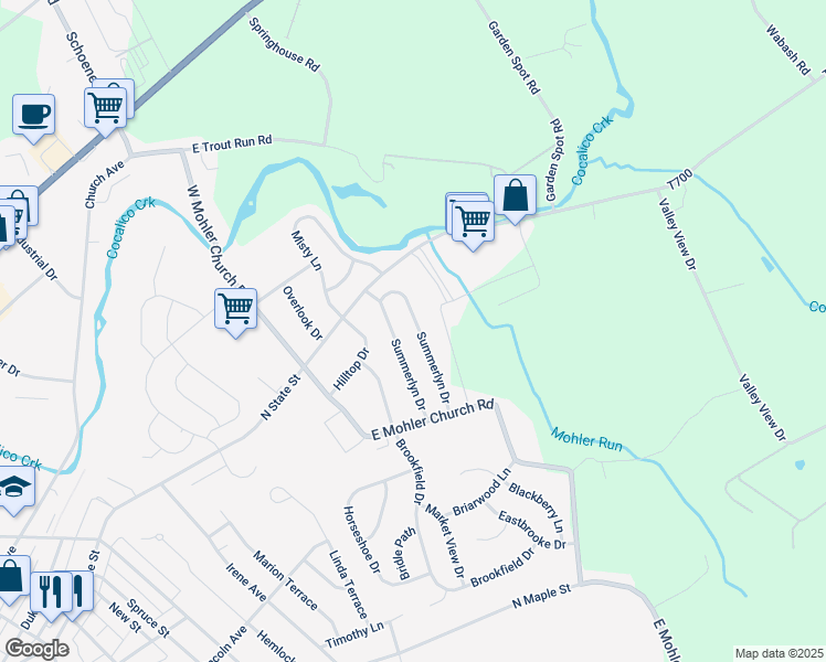 map of restaurants, bars, coffee shops, grocery stores, and more near 82 Summerlyn Drive in Ephrata