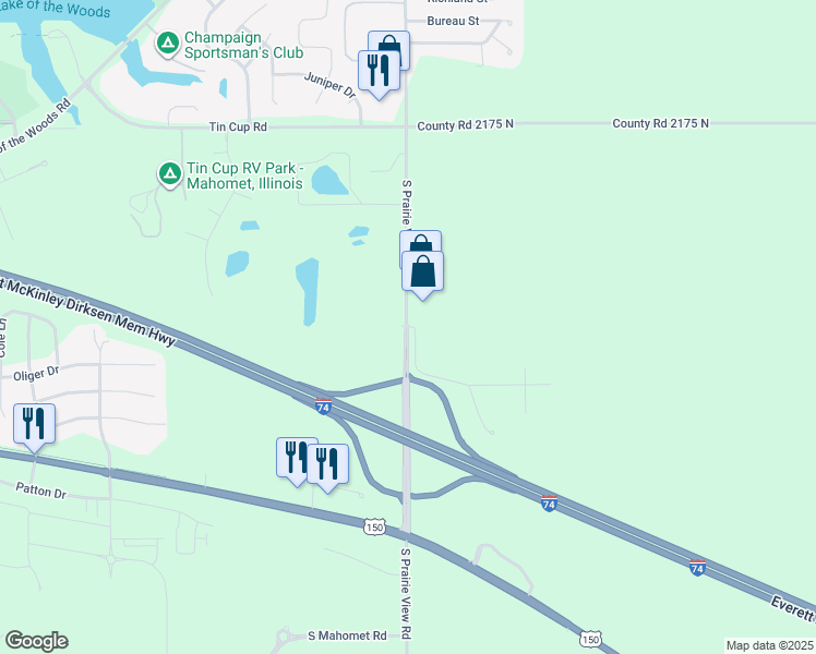 map of restaurants, bars, coffee shops, grocery stores, and more near 901 East Trailside Drive North in Mahomet