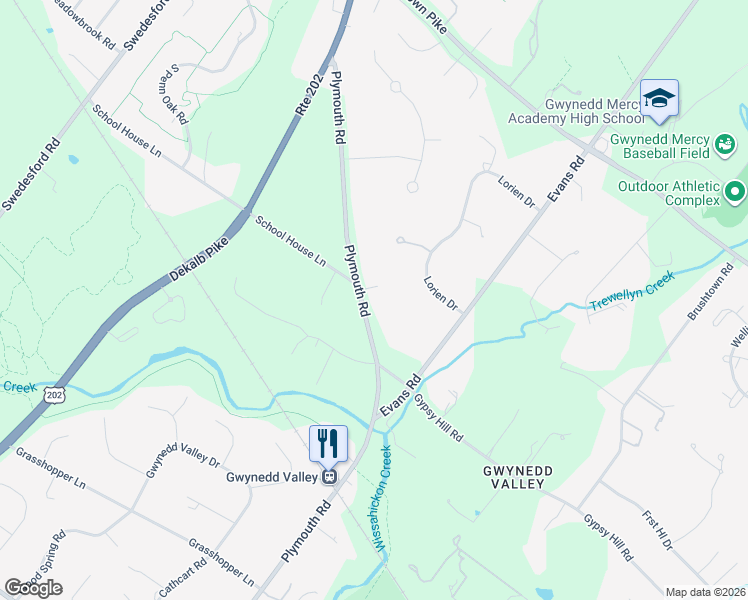 map of restaurants, bars, coffee shops, grocery stores, and more near 712 Plymouth Road in Gwynedd Valley