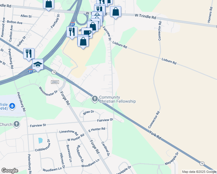 map of restaurants, bars, coffee shops, grocery stores, and more near 88 Fairview Street in Carlisle