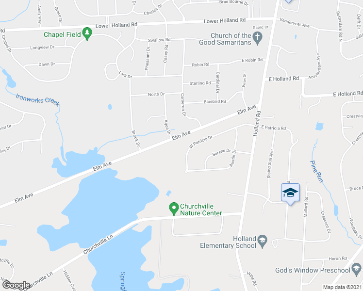 map of restaurants, bars, coffee shops, grocery stores, and more near 149 West Patricia Road in Holland
