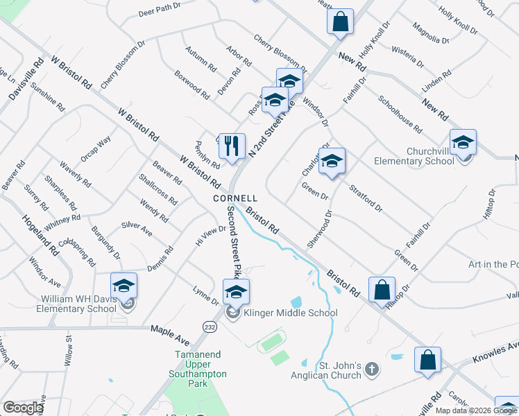 map of restaurants, bars, coffee shops, grocery stores, and more near 334 Fairhill Drive in Churchville