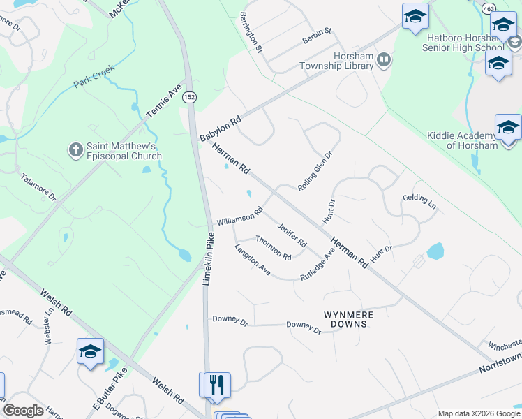 map of restaurants, bars, coffee shops, grocery stores, and more near Jennifer Drive in Fort Washington
