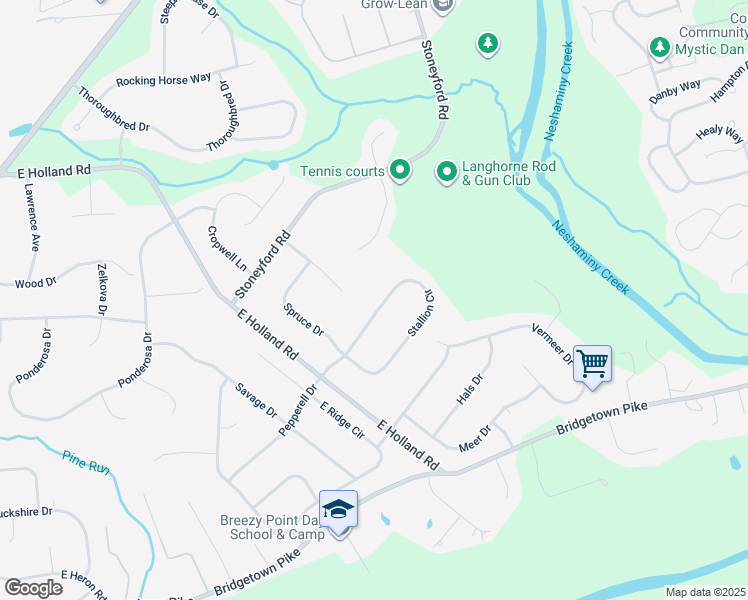 map of restaurants, bars, coffee shops, grocery stores, and more near 28 Stallion Circle in Langhorne