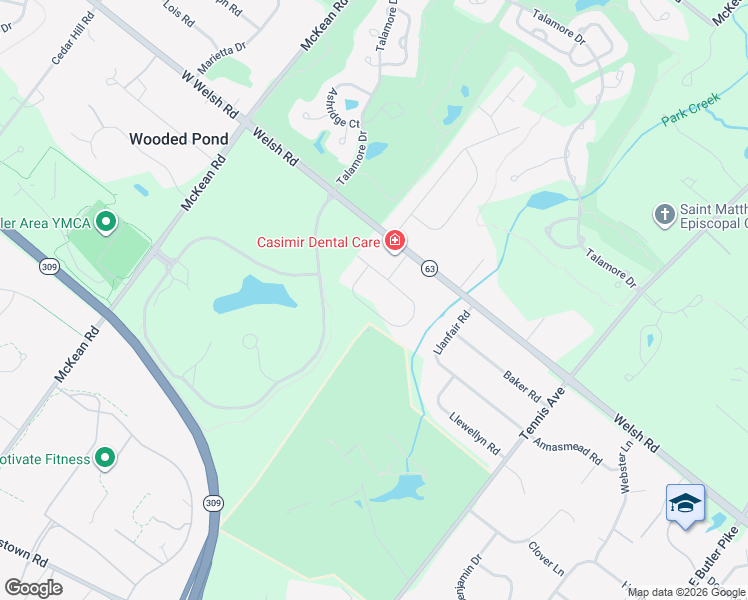 map of restaurants, bars, coffee shops, grocery stores, and more near 421 Wyndon Road in Ambler