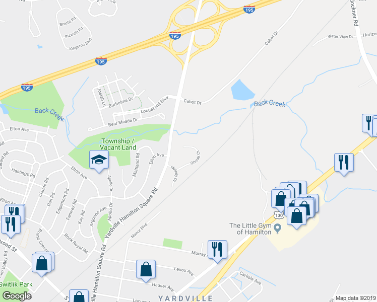 map of restaurants, bars, coffee shops, grocery stores, and more near 27 Olszak Court in Trenton