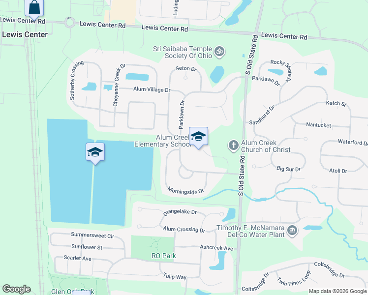 map of restaurants, bars, coffee shops, grocery stores, and more near 2189 Parklawn Drive in Lewis Center