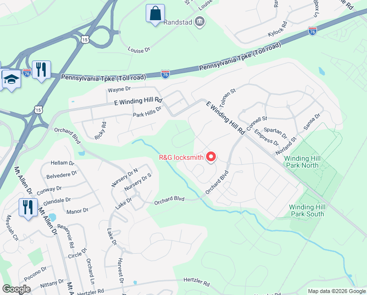 map of restaurants, bars, coffee shops, grocery stores, and more near 477 Apple Hollow Road in Mechanicsburg