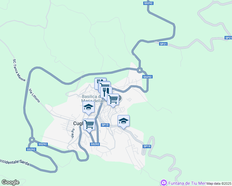 map of restaurants, bars, coffee shops, grocery stores, and more near 18 Via Cugia in Cuglieri