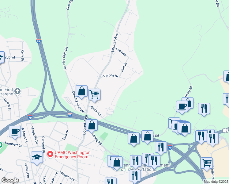 map of restaurants, bars, coffee shops, grocery stores, and more near 53 Stone Marker Drive in Washington