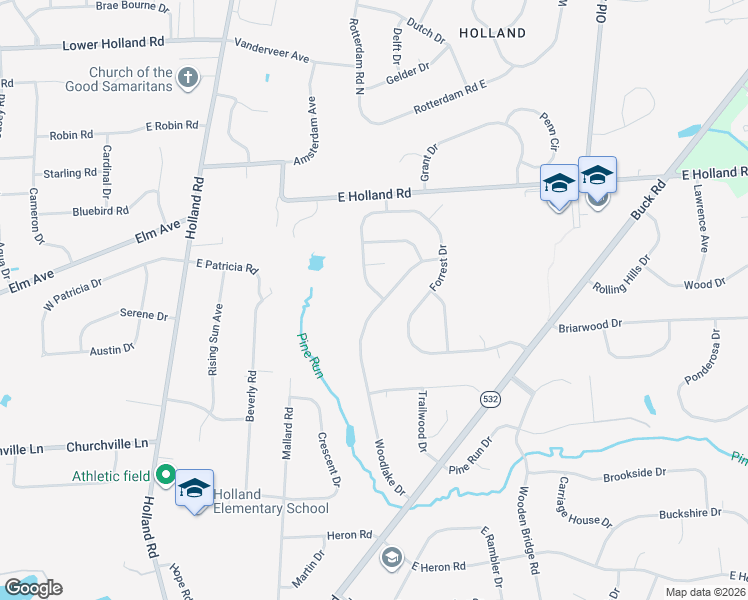map of restaurants, bars, coffee shops, grocery stores, and more near 234 Woodlake Drive in Holland