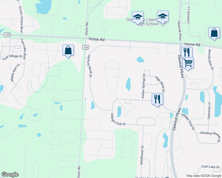 map of restaurants, bars, coffee shops, grocery stores, and more near 7774 Polo Lane in Powell