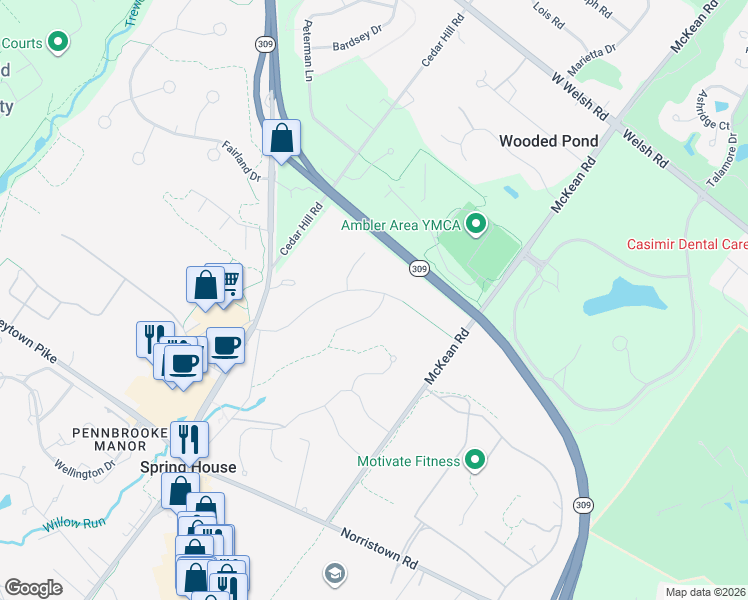 map of restaurants, bars, coffee shops, grocery stores, and more near 923 Chesterfield Drive in Spring House