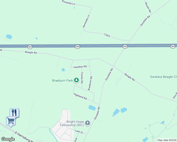 map of restaurants, bars, coffee shops, grocery stores, and more near 1030 Braeburn Rd in Elizabethtown