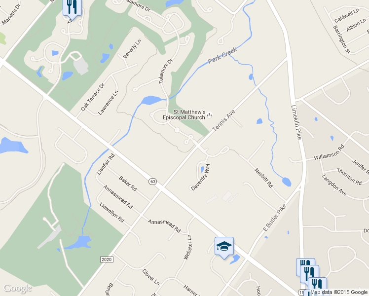 map of restaurants, bars, coffee shops, grocery stores, and more near 604 Stoneham Ct in Ambler