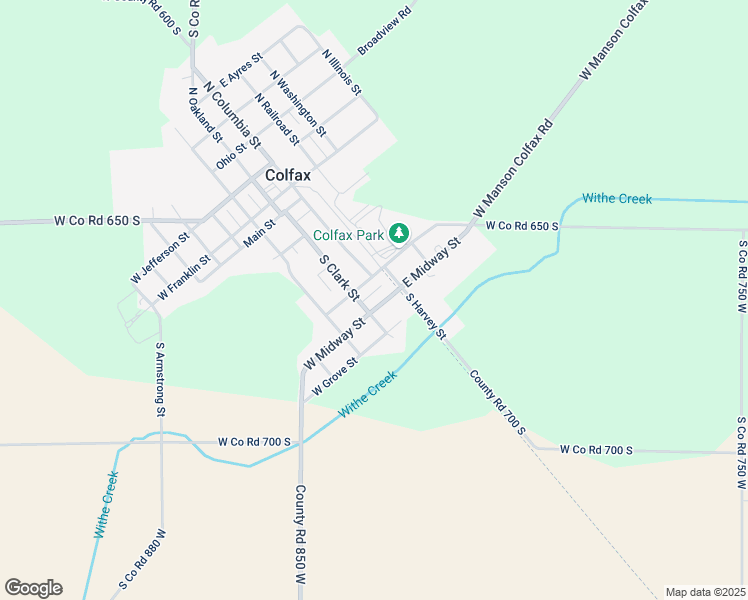 map of restaurants, bars, coffee shops, grocery stores, and more near 405 S Clark St in Colfax