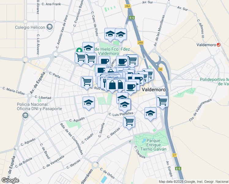 map of restaurants, bars, coffee shops, grocery stores, and more near 5 Plaza Canovas del Castillo in Madrid