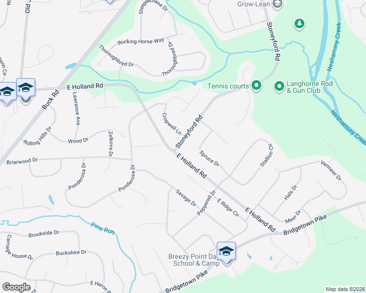 map of restaurants, bars, coffee shops, grocery stores, and more near 25 Stoneyford Road in Bucks County