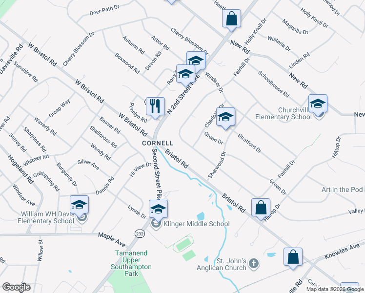 map of restaurants, bars, coffee shops, grocery stores, and more near 334 Fairhill Drive in Churchville