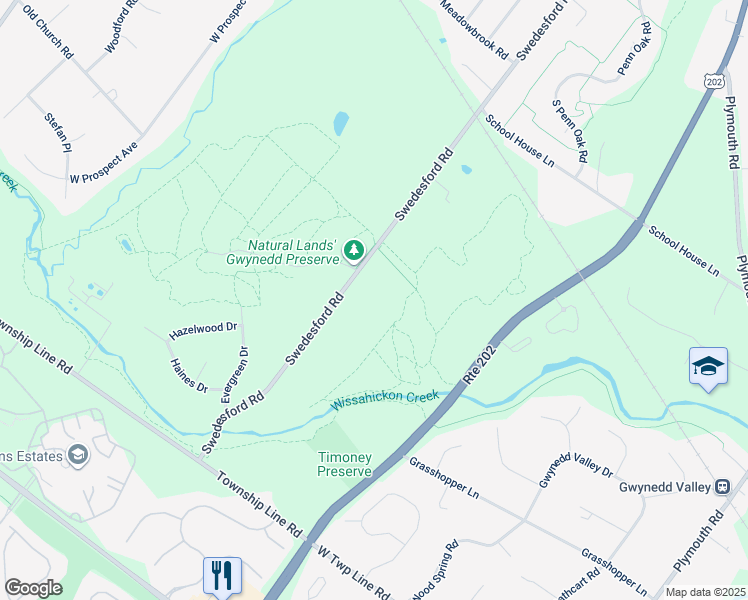map of restaurants, bars, coffee shops, grocery stores, and more near 512 Swedesford Road in Ambler