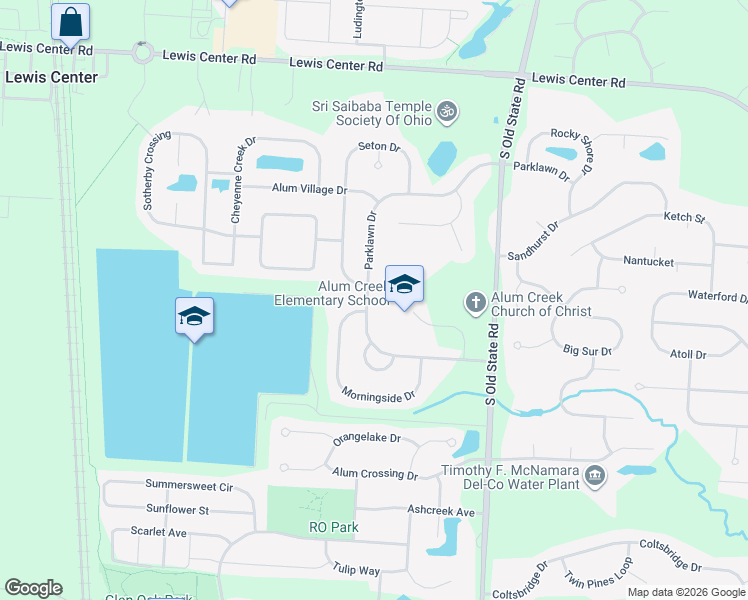map of restaurants, bars, coffee shops, grocery stores, and more near 2189 Parklawn Drive in Lewis Center