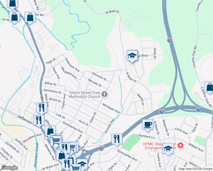 map of restaurants, bars, coffee shops, grocery stores, and more near 845 Glenn Street in Washington