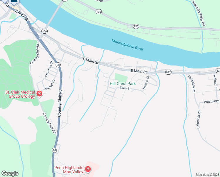 map of restaurants, bars, coffee shops, grocery stores, and more near 707 Linden Street in Monongahela