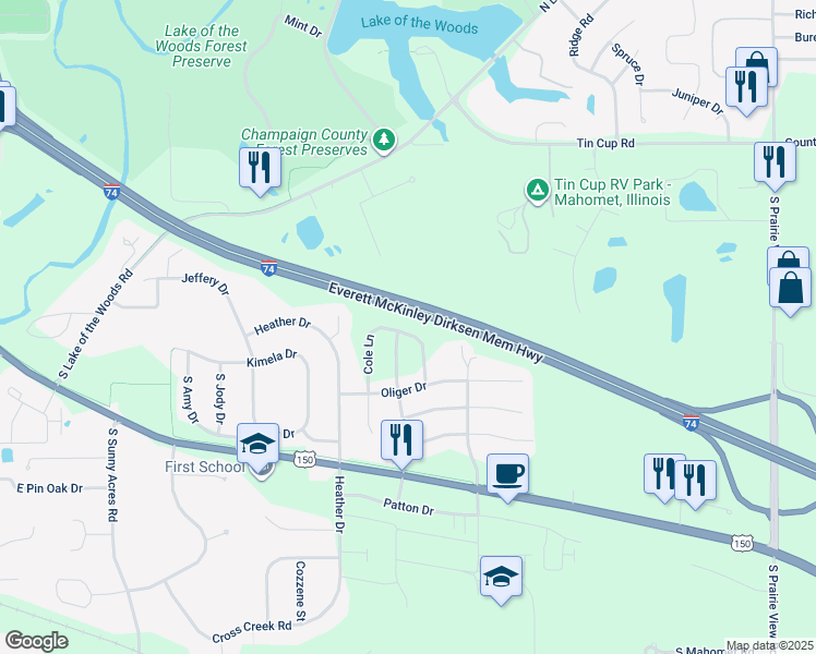 map of restaurants, bars, coffee shops, grocery stores, and more near 618 Rapp Dr in Mahomet