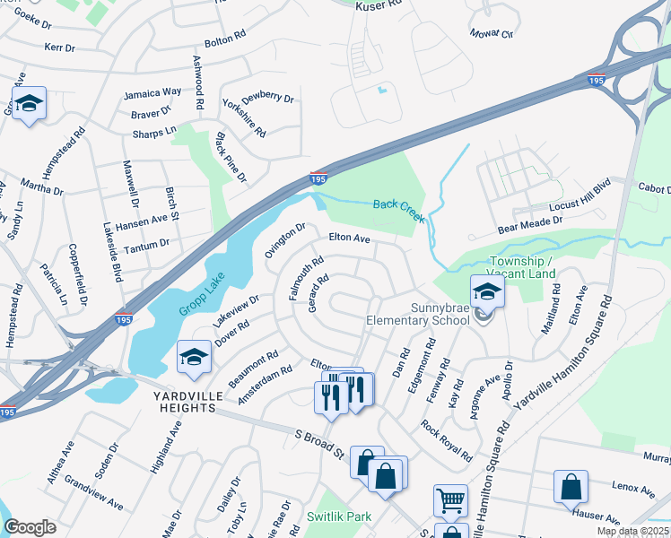 map of restaurants, bars, coffee shops, grocery stores, and more near 50 Gerard Road in Hamilton Township