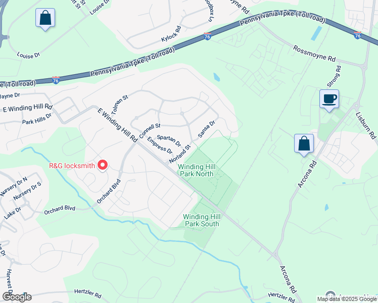 map of restaurants, bars, coffee shops, grocery stores, and more near 952 Norland Street in Mechanicsburg