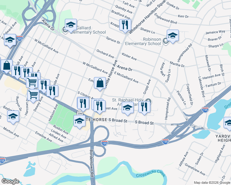 map of restaurants, bars, coffee shops, grocery stores, and more near 58 Phillips Ave in Hamilton Township