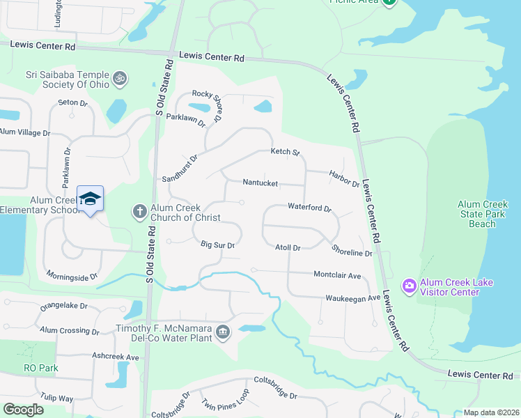 map of restaurants, bars, coffee shops, grocery stores, and more near 2880 Waterford Drive in Lewis Center